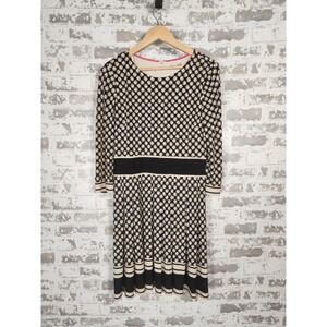 Eliza J Dress Size 8 Cream Black Fit &‎ Flare 3/4 Sleeve Pleated Skirt Teacher